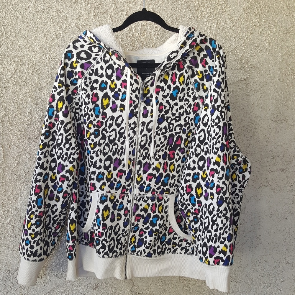Colorful Leopard Zip up Hoodie Sweater size 3